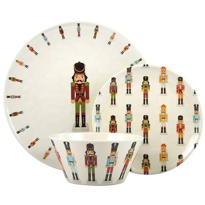 Melange 12 Pcs Dinnerware Set Christmas Collection Nutcracker Melamine Dinner Plate Salad Plate&Soup Bowl 4 Each 10.5 In.