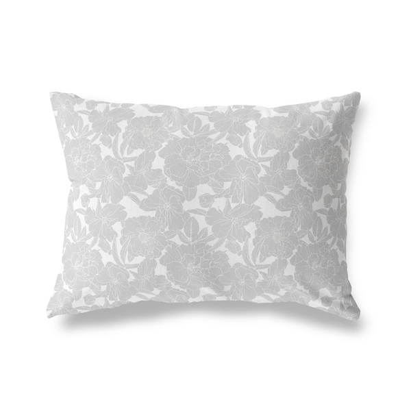 FLOWER POWER GREY ON WHITE Lumbar Pillow By Kavka Designs Bed