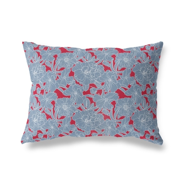 FLOWER POWER BLUE AND RED Lumbar Pillow By Kavka Designs