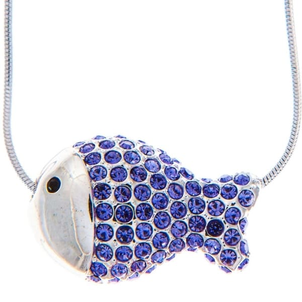 Matashi Rhodium Plated Necklace with Fish Design with a 16 Inch Extendable Chain and High Quality Purple Crystals - Silver. Opens flyout.