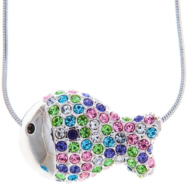 Matashi Rhodium Plated Necklace with Fish Design with a 16 Inch Extendable Chain and High Quality Multicolored Crystals - Silver. Opens flyout.