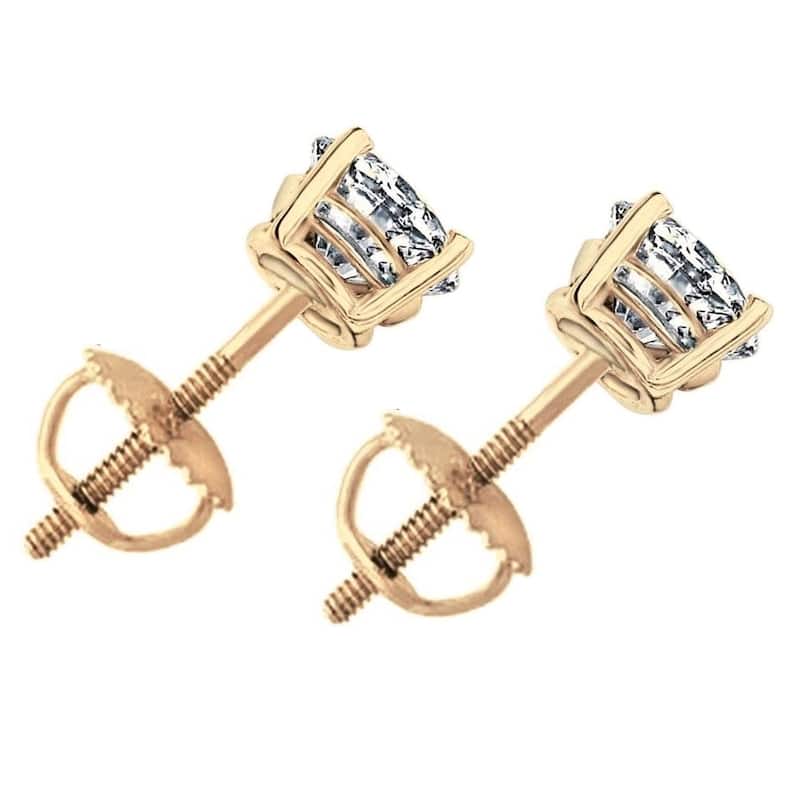 1 1/2 ct Round Round Diamond Studs with Screw Backs Yellow Gold