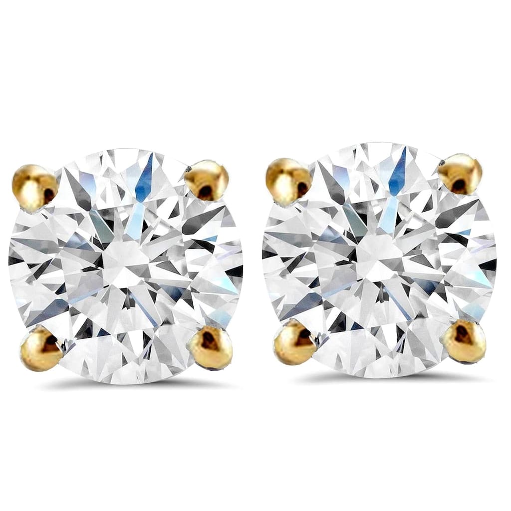 Bliss Diamond 1 1/2 ct Round Round Diamond Studs with Screw Backs Yellow Gold