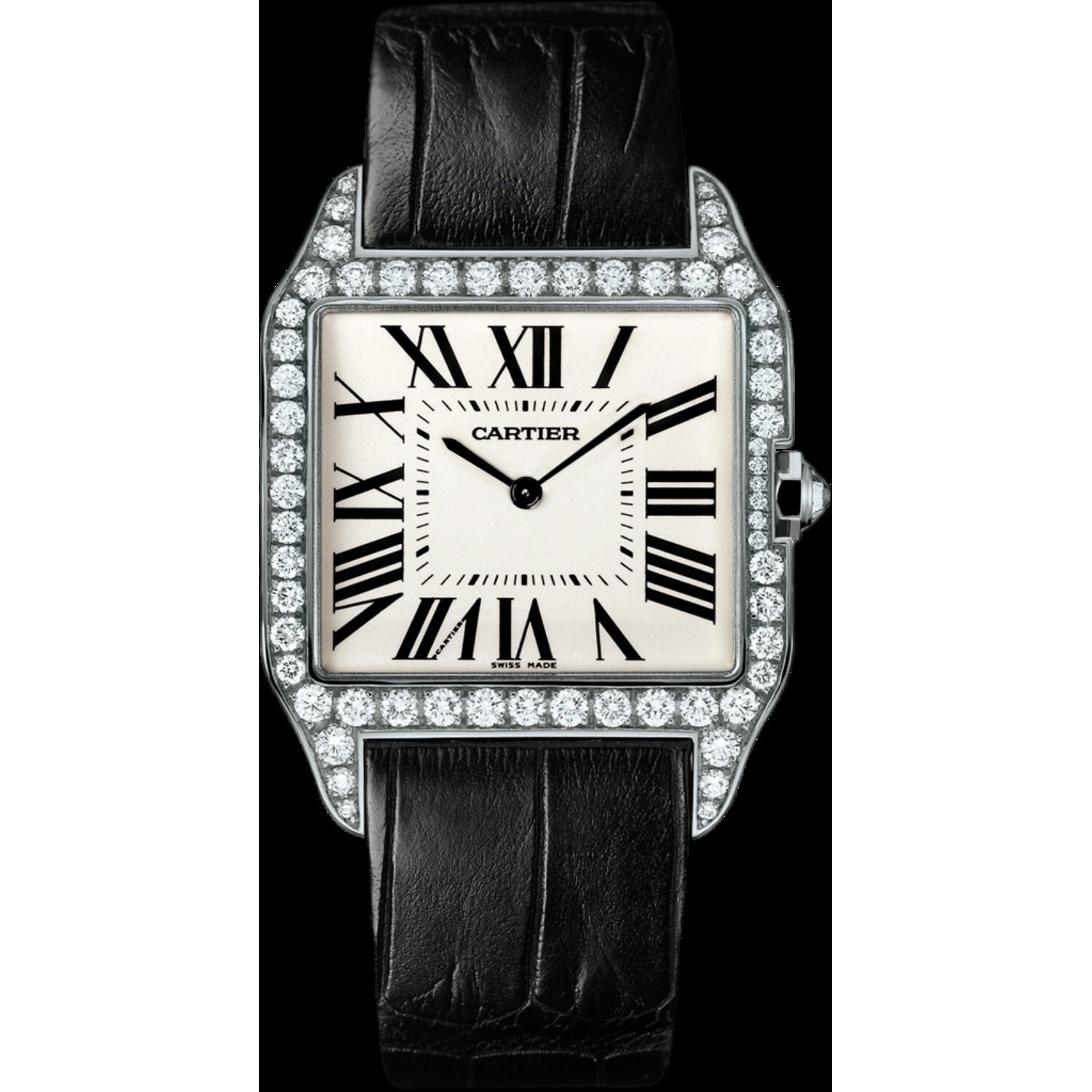 cartier santos black leather strap