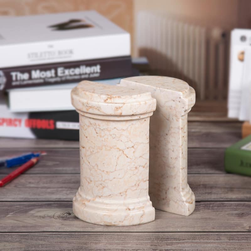Creative Home Set of 2 Saganaw Style Natural Champagne Marble Bookend Set