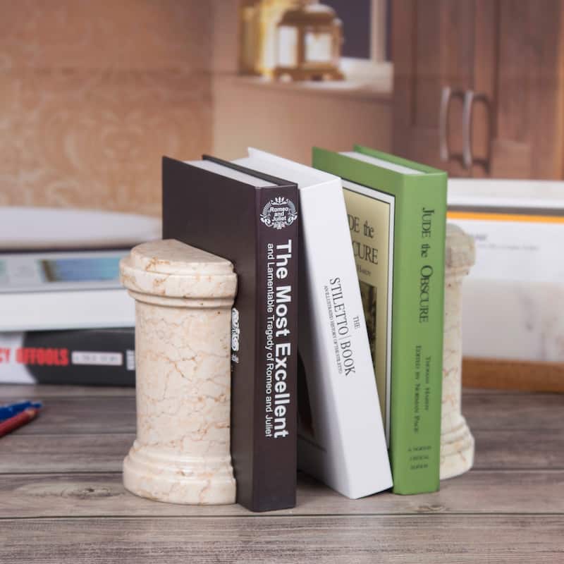 Creative Home Set of 2 Saganaw Style Natural Champagne Marble Bookend Set