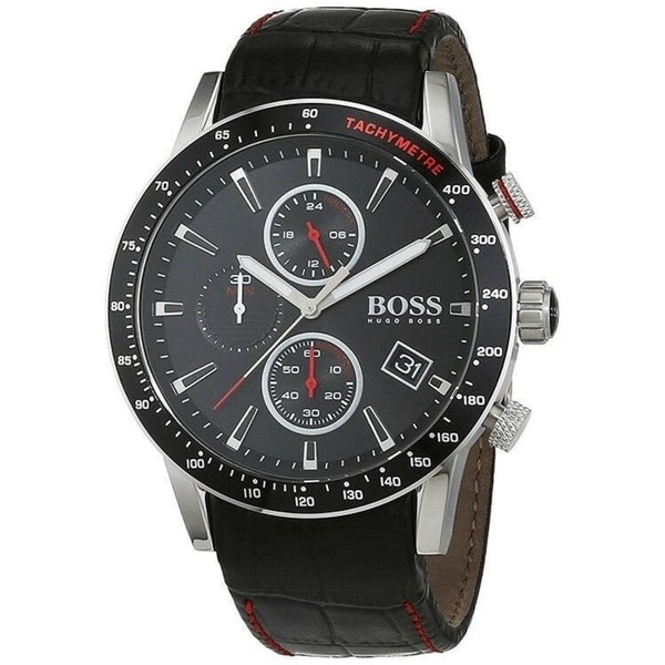 hugo boss black leather chronograph watch