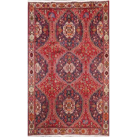 Vintage Tribal Geometric RED/NAVY Abadeh Persian Area Rug Handmade - 5'6" x 8'8"
