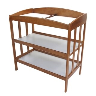 Wooden Changing Table with 2 Bottom Shelves and Slatted Sides, Brown