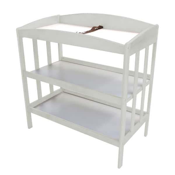 slide 2 of 5, Wooden Changing Table with 2 Shelves and Slatted Sides, White