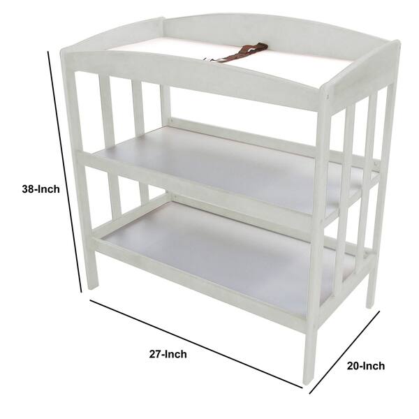 Wooden Changing Table with 2 Shelves and Slatted Sides, White