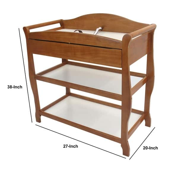 Wooden Changing Table with 1 Drawer and 2 Bottom Shelves, Brown