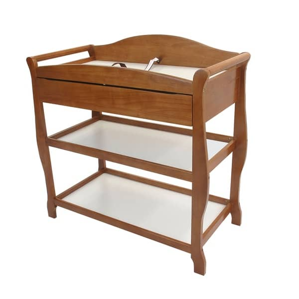 slide 2 of 5, Wooden Changing Table with 1 Drawer and 2 Bottom Shelves, Brown