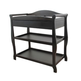 Black Wood Changing Table with 1 Drawer and 2 Shelves