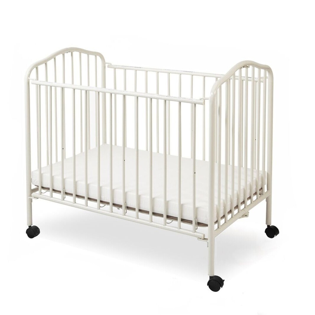 white metal crib