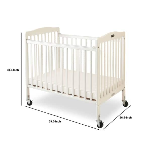 Transitional Slatted Foldable Wooden Crib with Caster Support, White