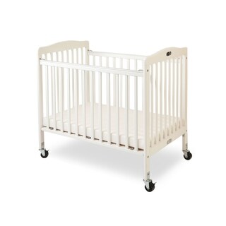 Transitional Slatted Foldable Wooden Crib with Caster Support, White