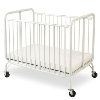 Slatted Foldable Metal Crib with Casters and Acrylic Panels, White