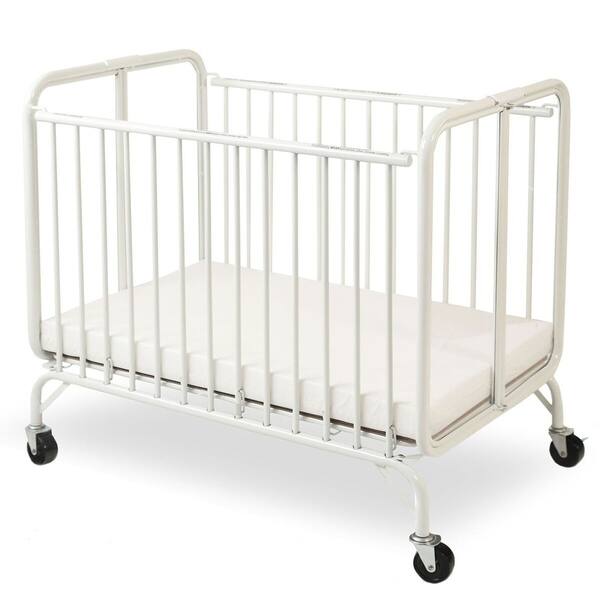 slide 2 of 5, Slatted Foldable Metal Crib with Casters and Acrylic Panels, White