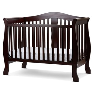 Wooden 4 in 1 Convertible Crib with Slatted Pattern, Cherry Brown