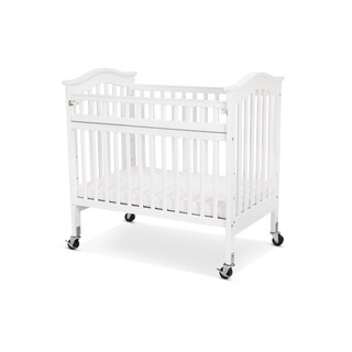 Slatted Wood and Metal Crib with Casters and Safety Gate, White