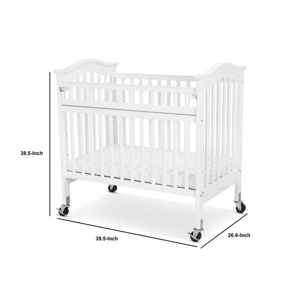 Slatted Wood and Metal Crib with Casters and Safety Gate, White