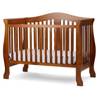 Wooden 4 in 1 Convertible Crib with Slatted Pattern, Brown