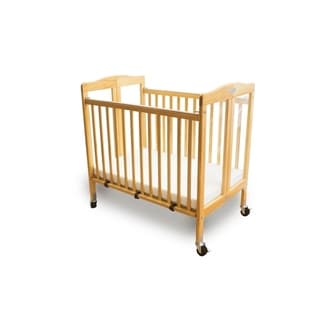 Slatted Foldable Wooden Crib with Casters Support, Natural Brown