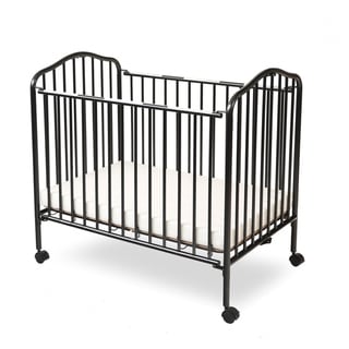 Industrial Grid Metal Crib with Folding Mechanism and Casters, Black