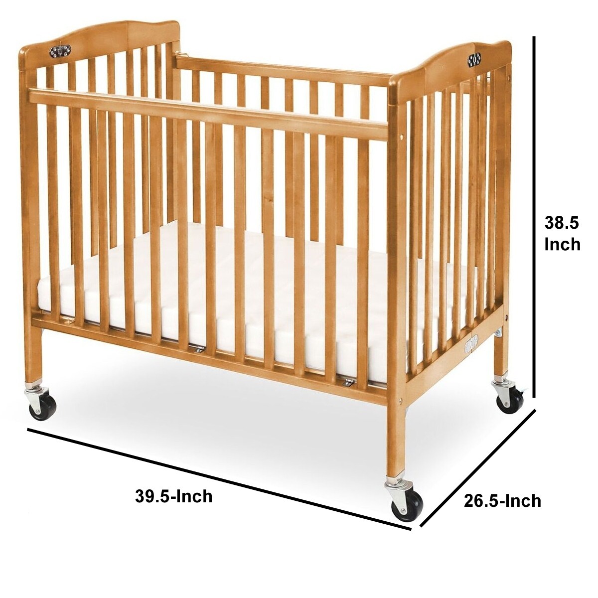 Shop Slatted Foldable Pocket Wooden Crib With Casters Support