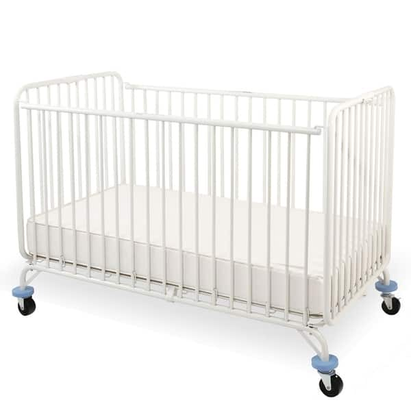 slide 2 of 5, Slatted Full Size Metal Crib with Folding Mechanism and Casters, White