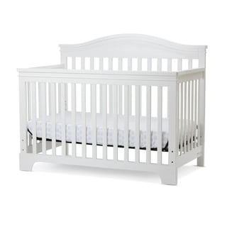 Wooden 4 in 1 Convertible Crib with Slatted Details, White