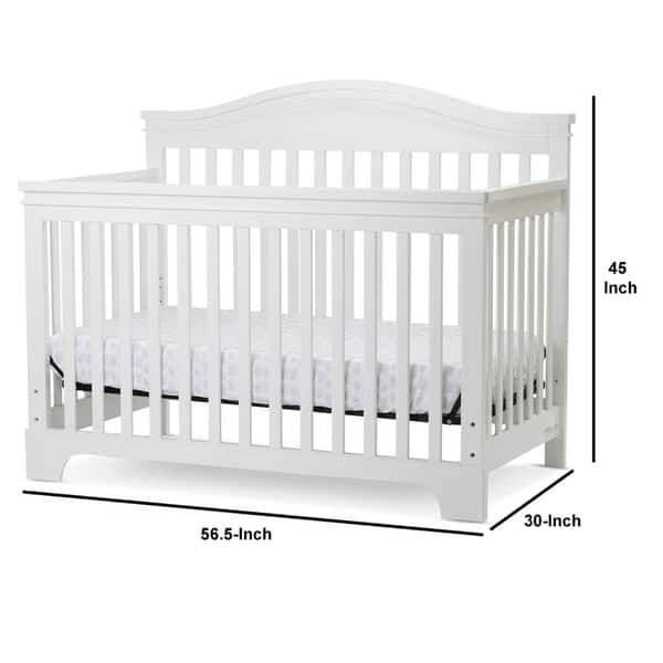 Wooden 4 in 1 Convertible Crib with Slatted Details, White