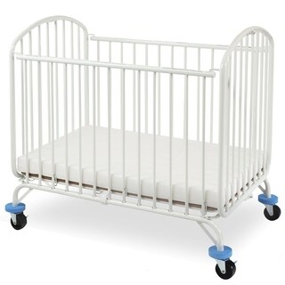 Arched and Slatted Metal Crib with Folding Mechanism and Casters,White