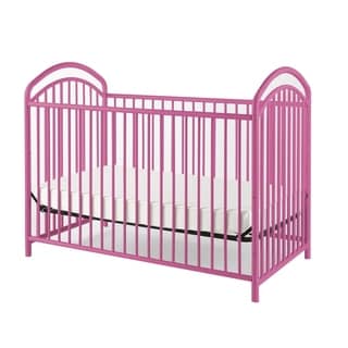 Metal 3 in 1 Full Size Twin Arched Crib with Grid Details, Pink