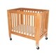 preview thumbnail 1 of 3, Slatted Wooden Crib with Folding Mechanism and Caster, Natural Brown