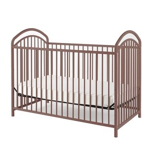 Metal 3 in 1 Full Size Twin Arched Crib with Grid Details, Dark Brown