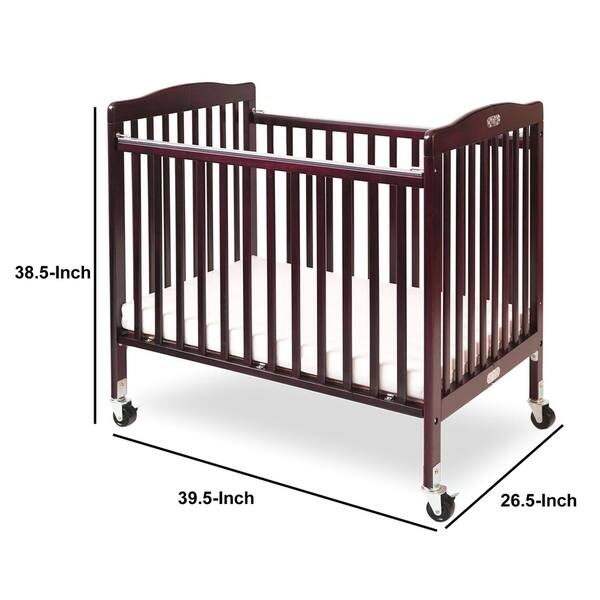 Slatted Foldable Wooden Crib with Caster Support, Cherry Brown