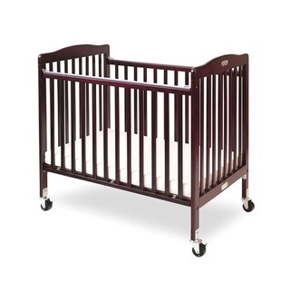 Slatted Foldable Wooden Crib with Caster Support, Cherry Brown