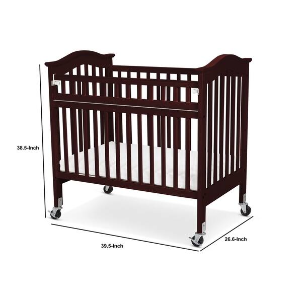 Slatted Wood and Metal Crib with Casters and Safety Gate, Cherry Brown