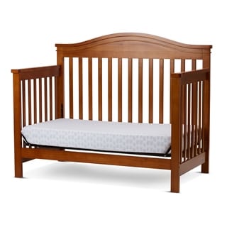 Wooden 4 in 1 Convertible Crib with Slatted Details, Brown