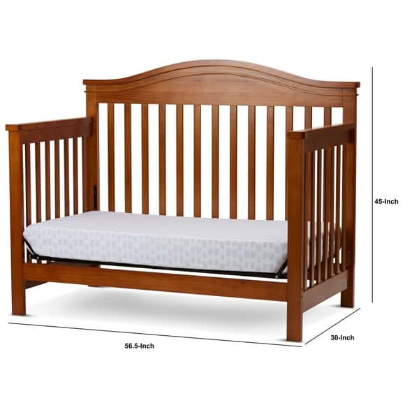 Wooden 4 in 1 Convertible Crib with Slatted Details, Brown