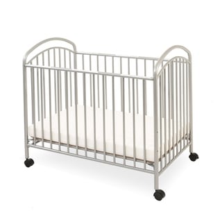 Grid Metal Crib with Adjustable Mattress Height and Casters, Gray