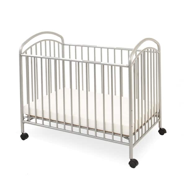 slide 2 of 5, Grid Metal Crib with Adjustable Mattress Height and Casters, Gray