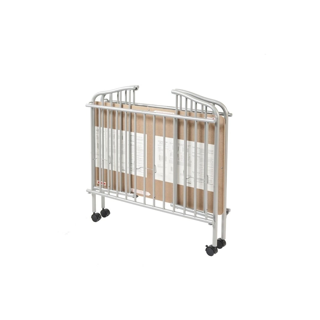gray metal crib