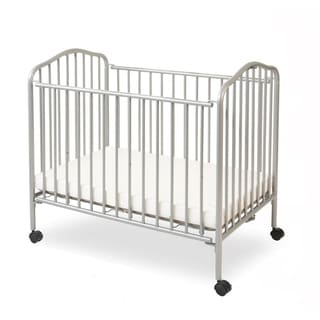 Industrial Grid Metal Crib with Folding Mechanism and Casters, Gray