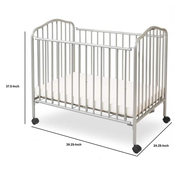 Industrial Grid Metal Crib with Folding Mechanism and Casters, Gray