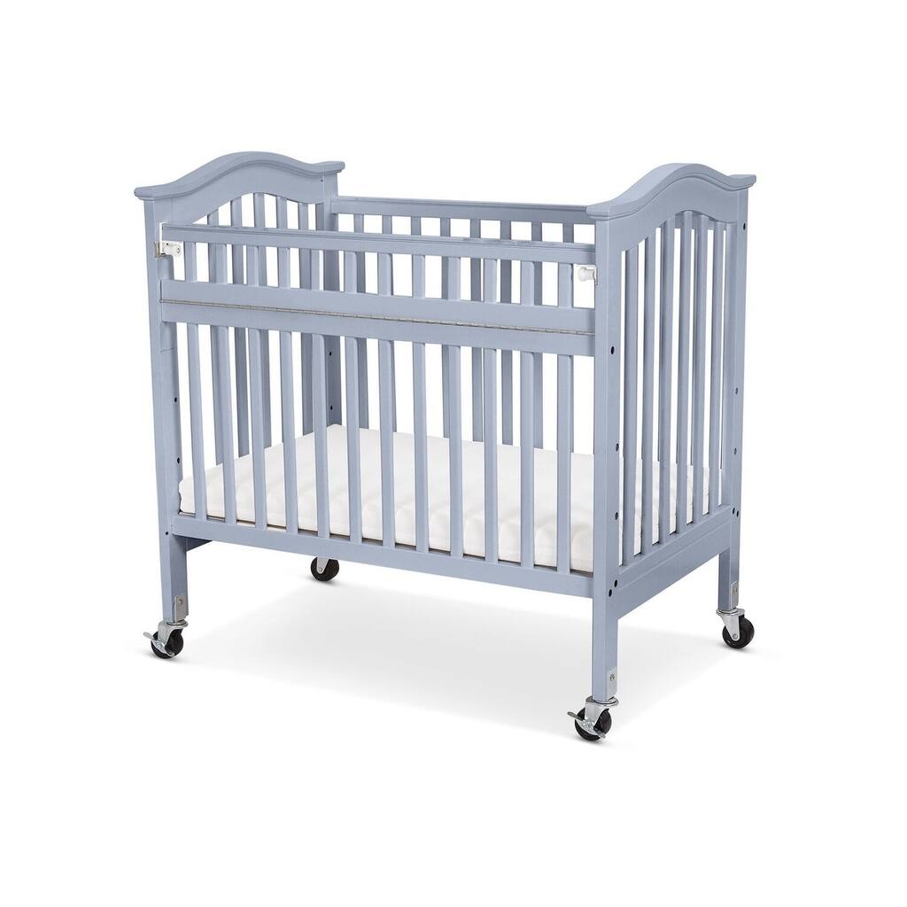 Slatted Wood and Metal Crib with Casters and Safety Gate, Gray