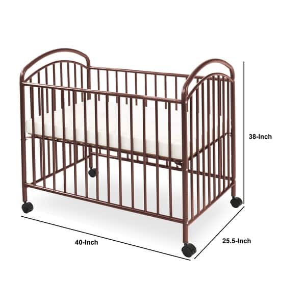 Grid Metal Crib with Adjustable Mattress Height and Casters,Dark Brown