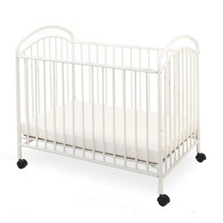 Grid Metal Crib with Adjustable Mattress Height and Casters, White